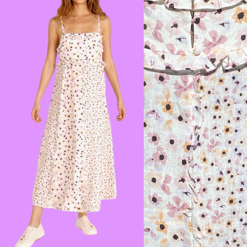 Peony Floral linen Maxi Dress. EUC
